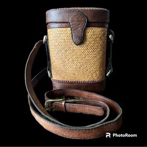 Vintage rattan & leather binocular case bag